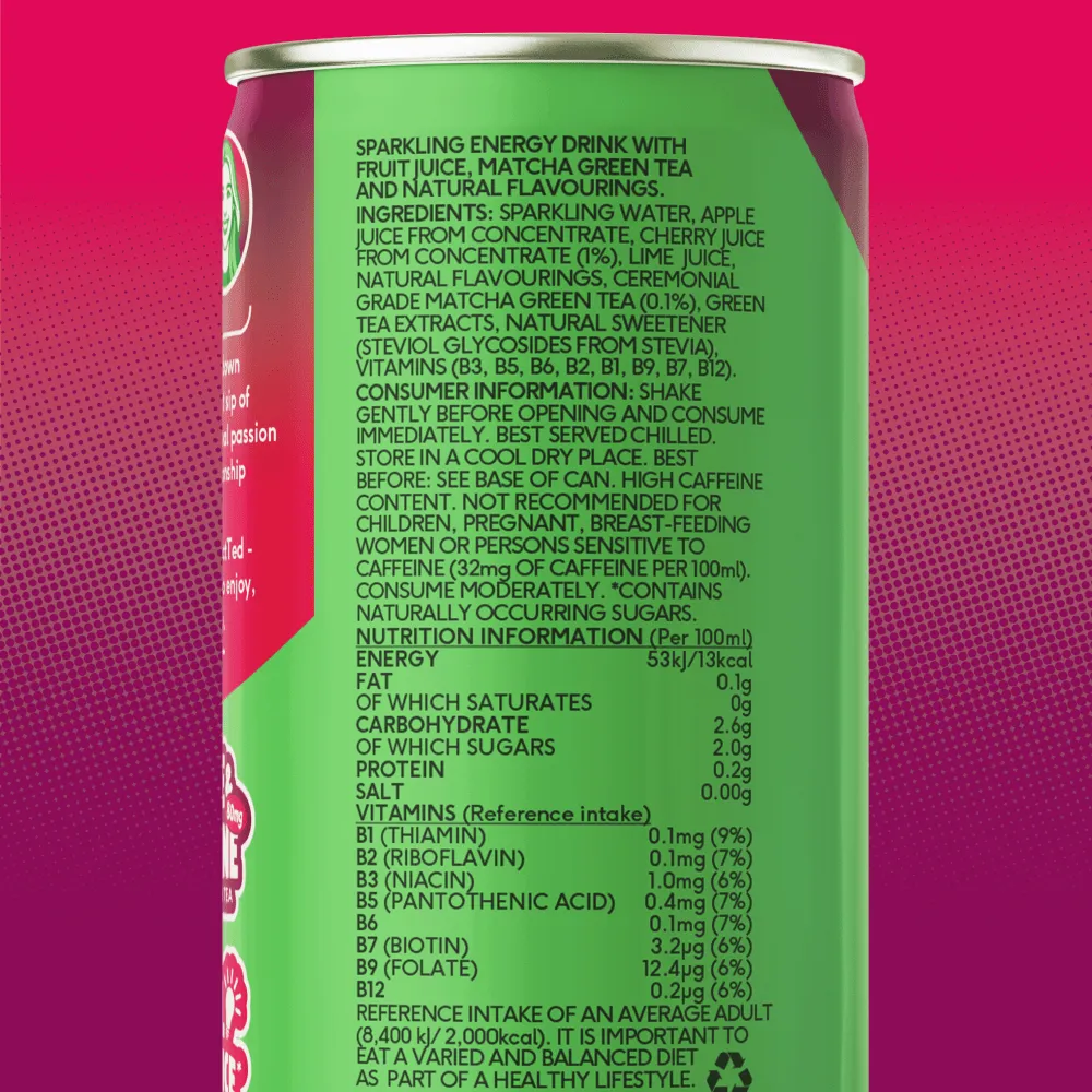 Perfect Ted Very Cherry matcha energidryck 12-pack körsbär