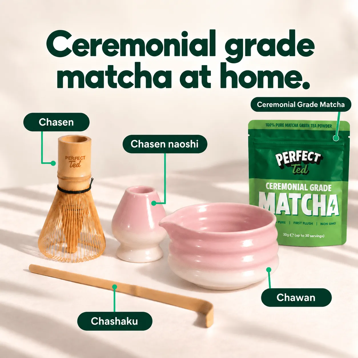 Perfect Ted pink matcha set ceremonieset 5-delar