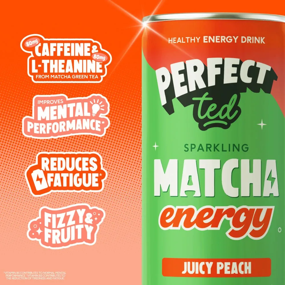 Perfect Ted Juicy Peach matcha energidryck 12-pack