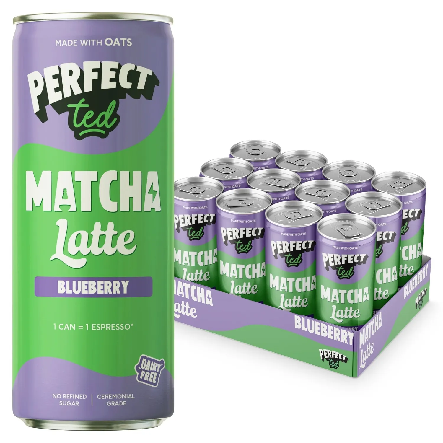 Perfect Ted blueberry oat matchalatte 12-pack havre