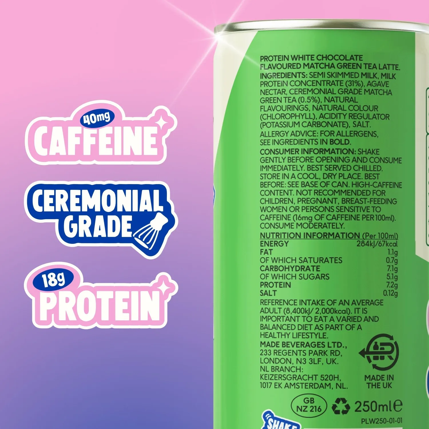 Perfect Ted Protein Matcha Latte vit choklad 12-pack 18g protein