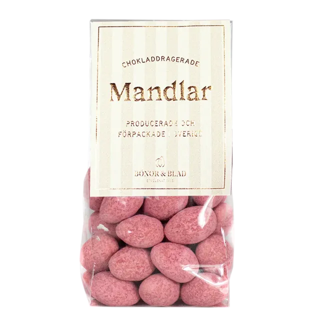 Bönor & Blad Jordgubbsmandel i vit choklad mandlar