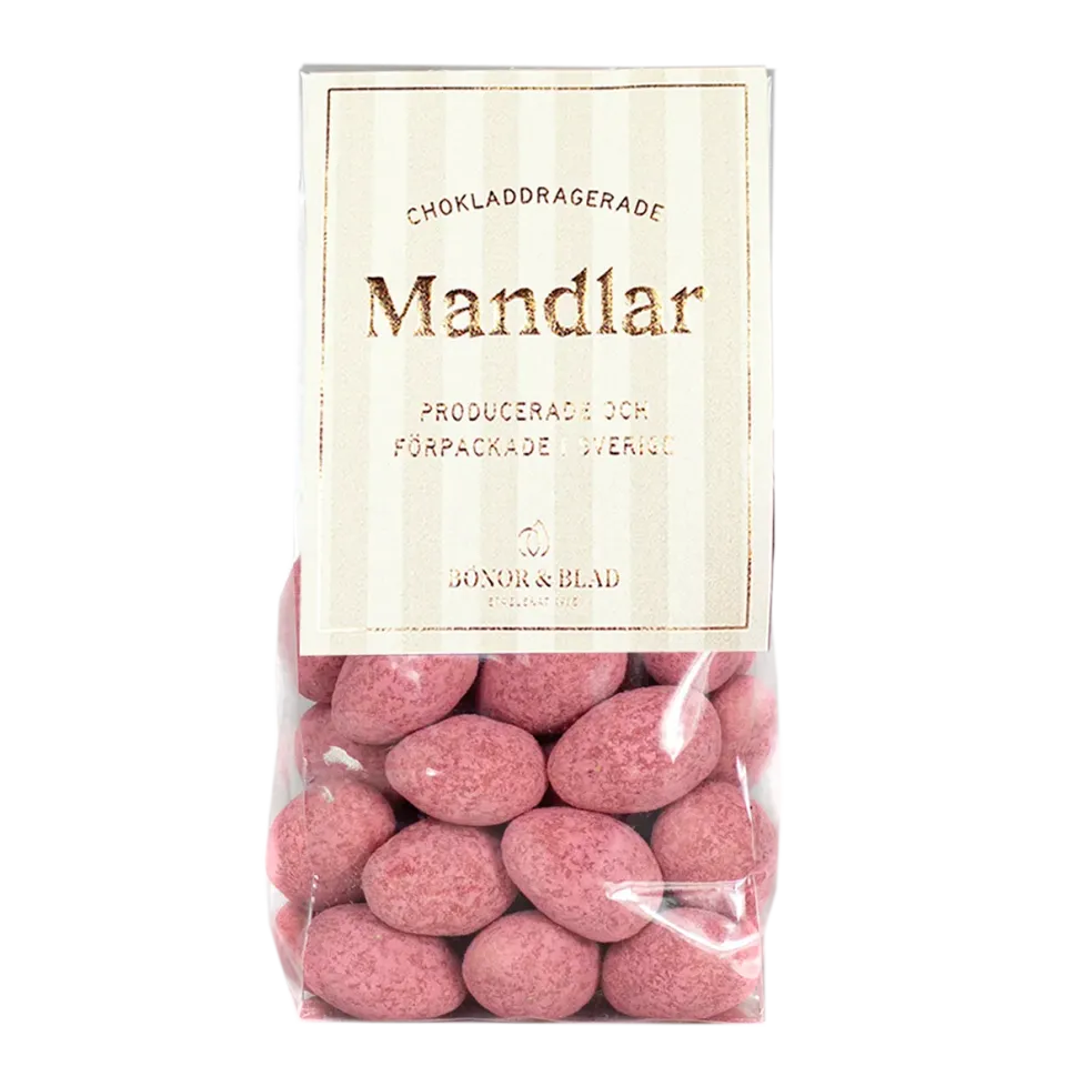 Bönor & Blad Jordgubbsmandel i vit choklad mandlar