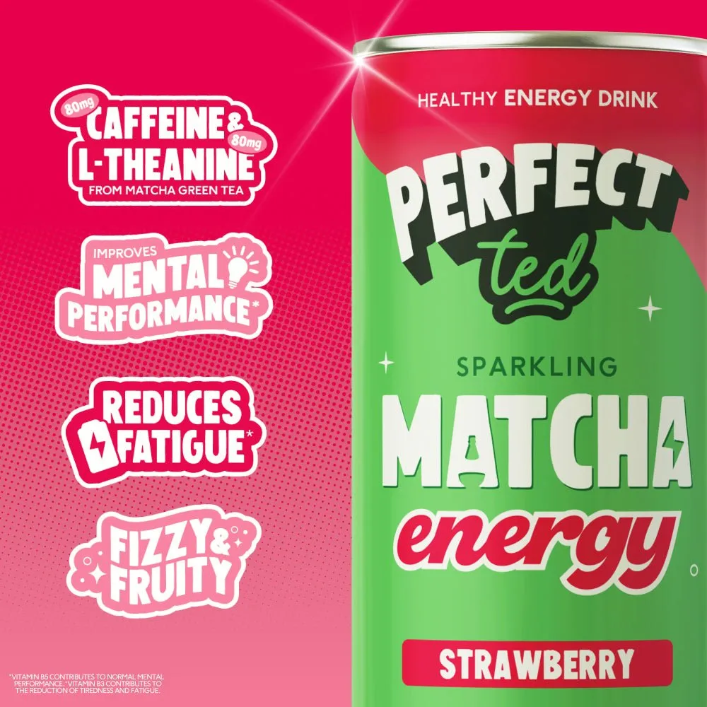 Perfect Ted Strawberry Matcha energidryck 12-pack 80mg koffein