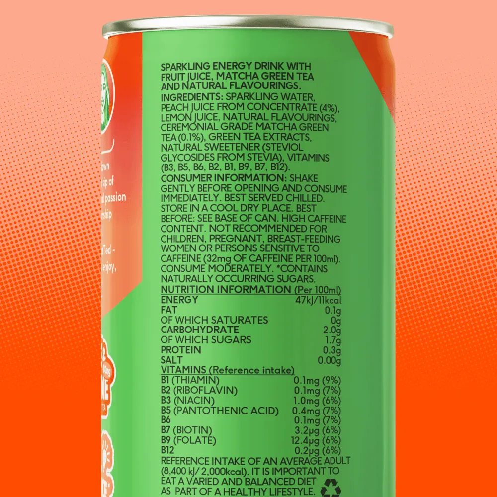 Perfect Ted Juicy Peach matcha energidryck 12-pack