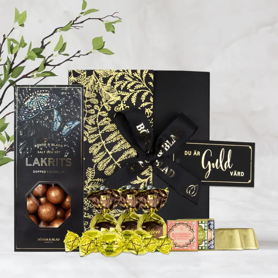 Bönor & Blad Du är guld värd presentask lakrits
