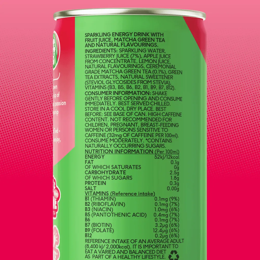 Perfect Ted Strawberry Matcha energidryck 12-pack 80mg koffein