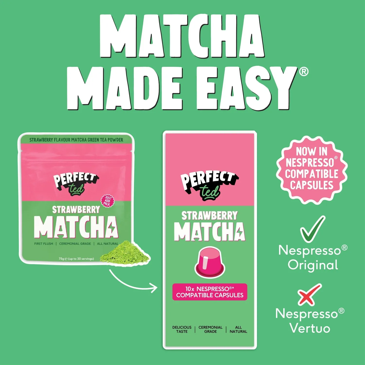 Perfect Ted Matcha Nespresso kapslar 30-pack mix vanilj