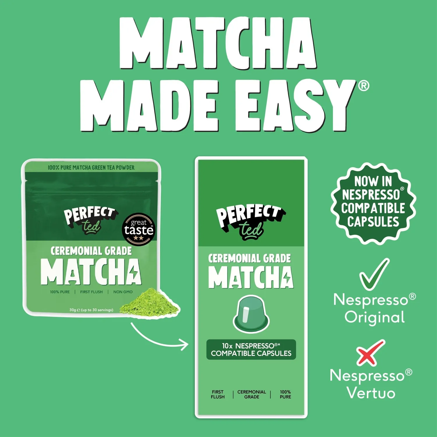 Perfect Ted Matcha Nespresso kapslar 30-pack mix vanilj