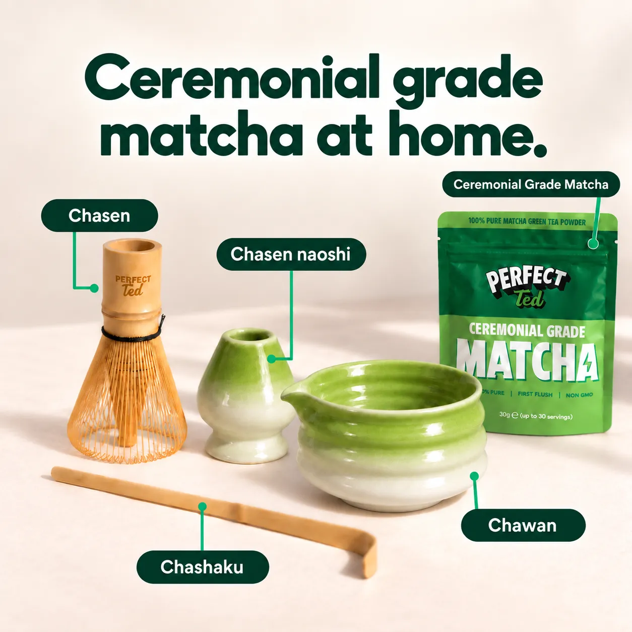 Perfect Ted matcha set skål visp 30 g ceremoniell