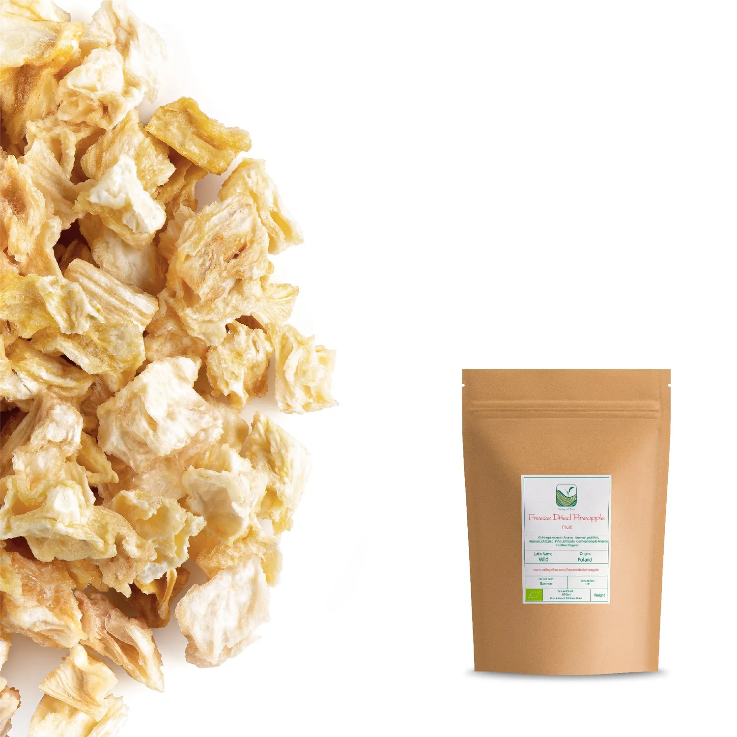 Valley of Tea Frystorkad Ananas snacks 40g ekologisk