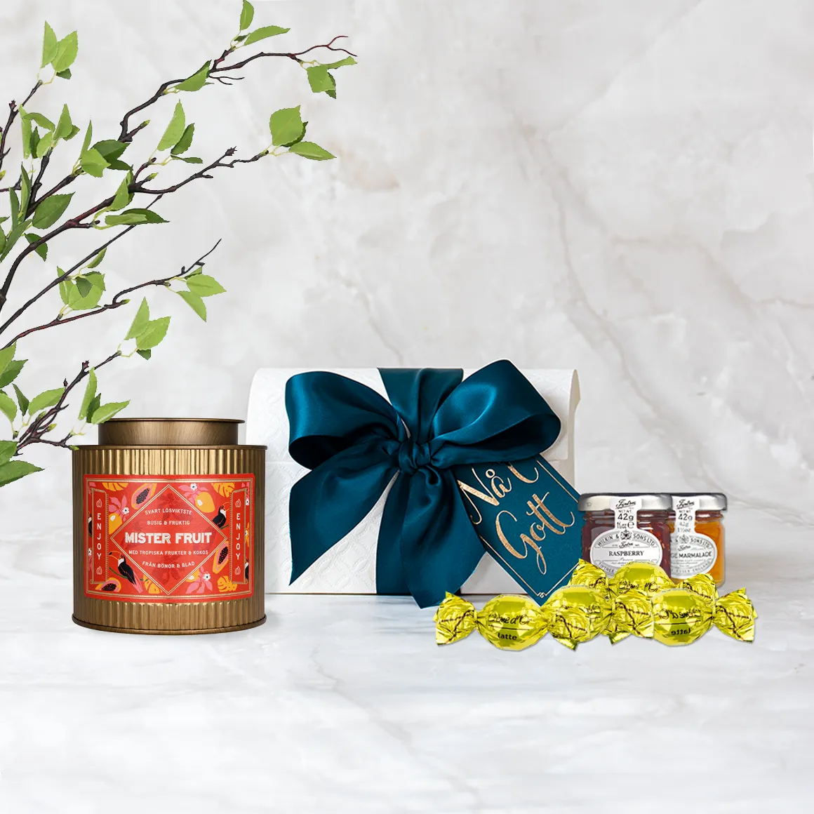 Bönor & Blad Tea Selection presentask te marmelad choklad