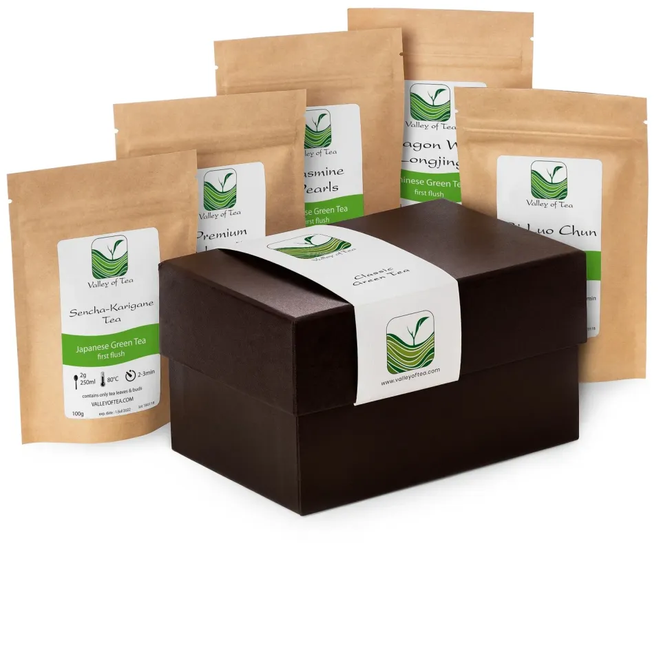 Valley of Tea Berömdagröna grönt te presentask 5-sorter