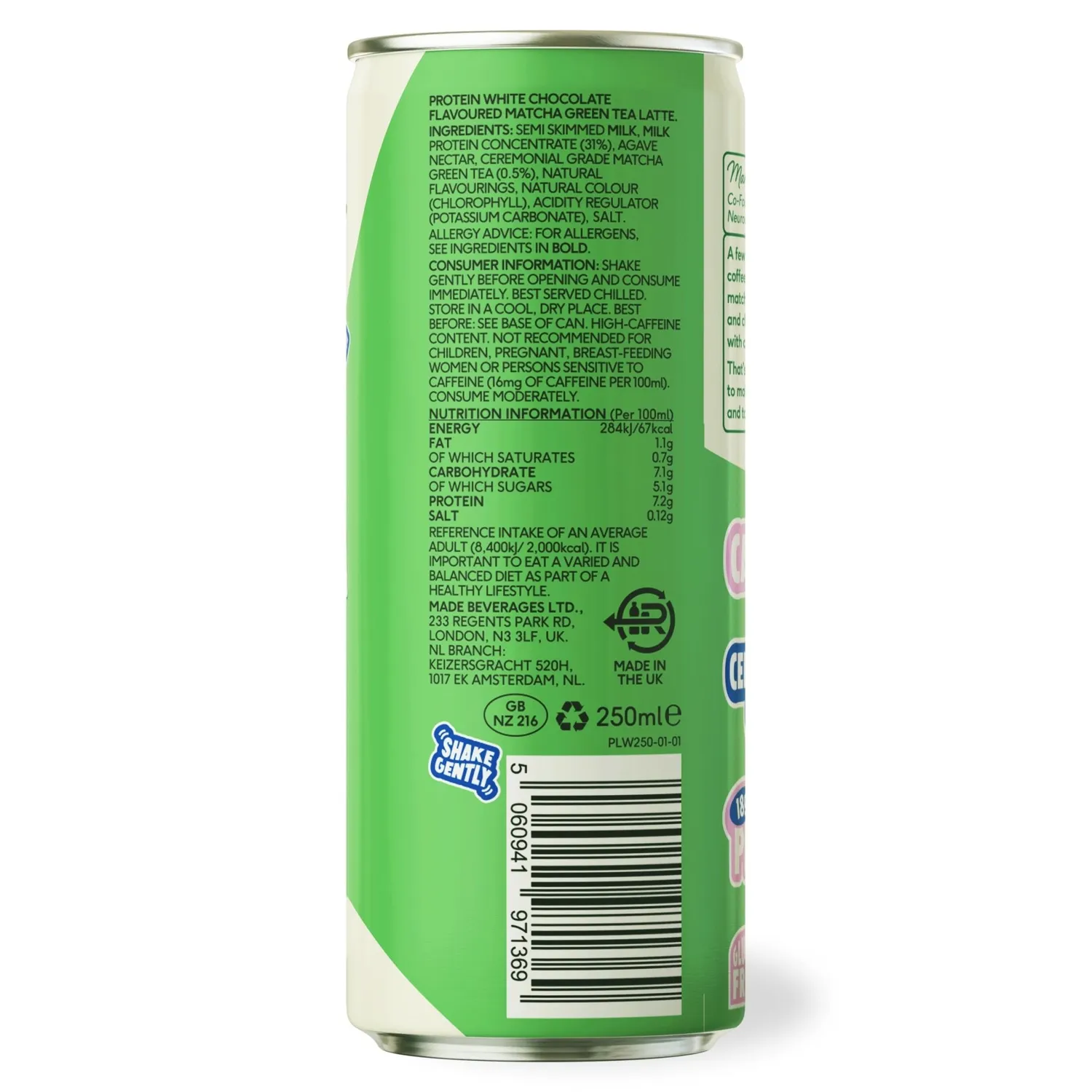 Perfect Ted Protein Matcha Latte vit choklad 12-pack 18g protein