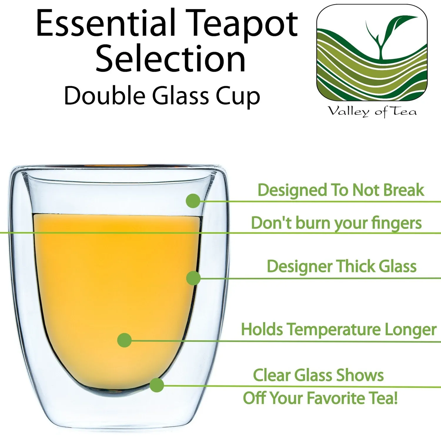 Valley of Tea Teglasav teglas 6-pack dubbelvägg borosilikat