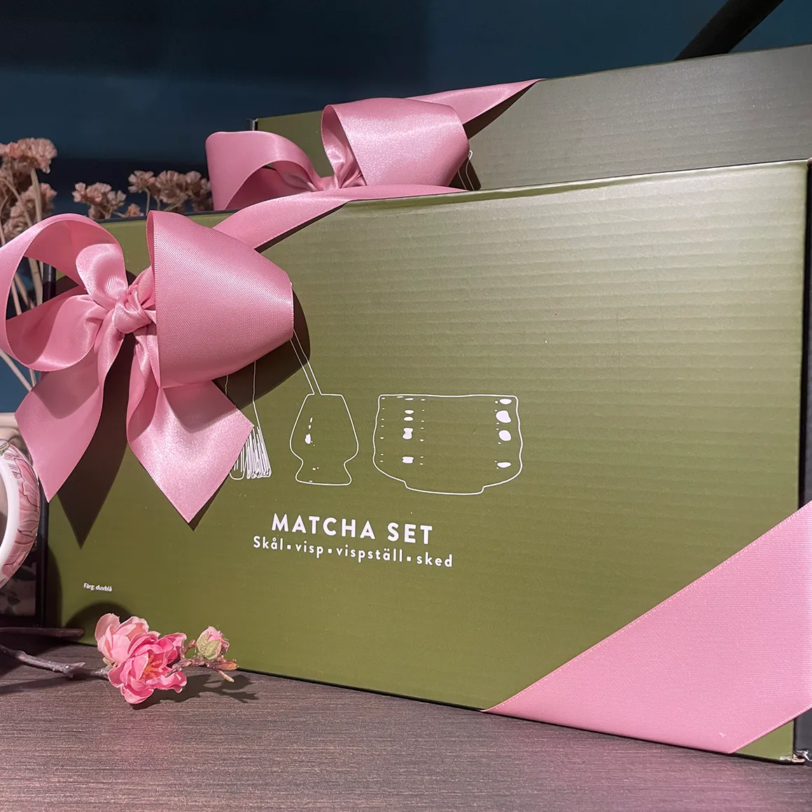 Bönor & Blad matcha set matchaset 4 delar duvblått