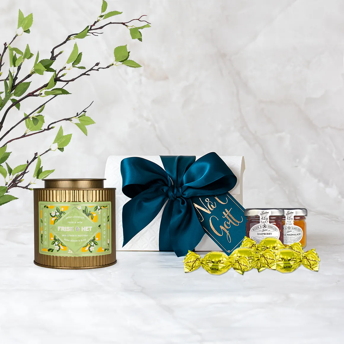 Bönor & Blad Tea Selection presentask te marmelad choklad