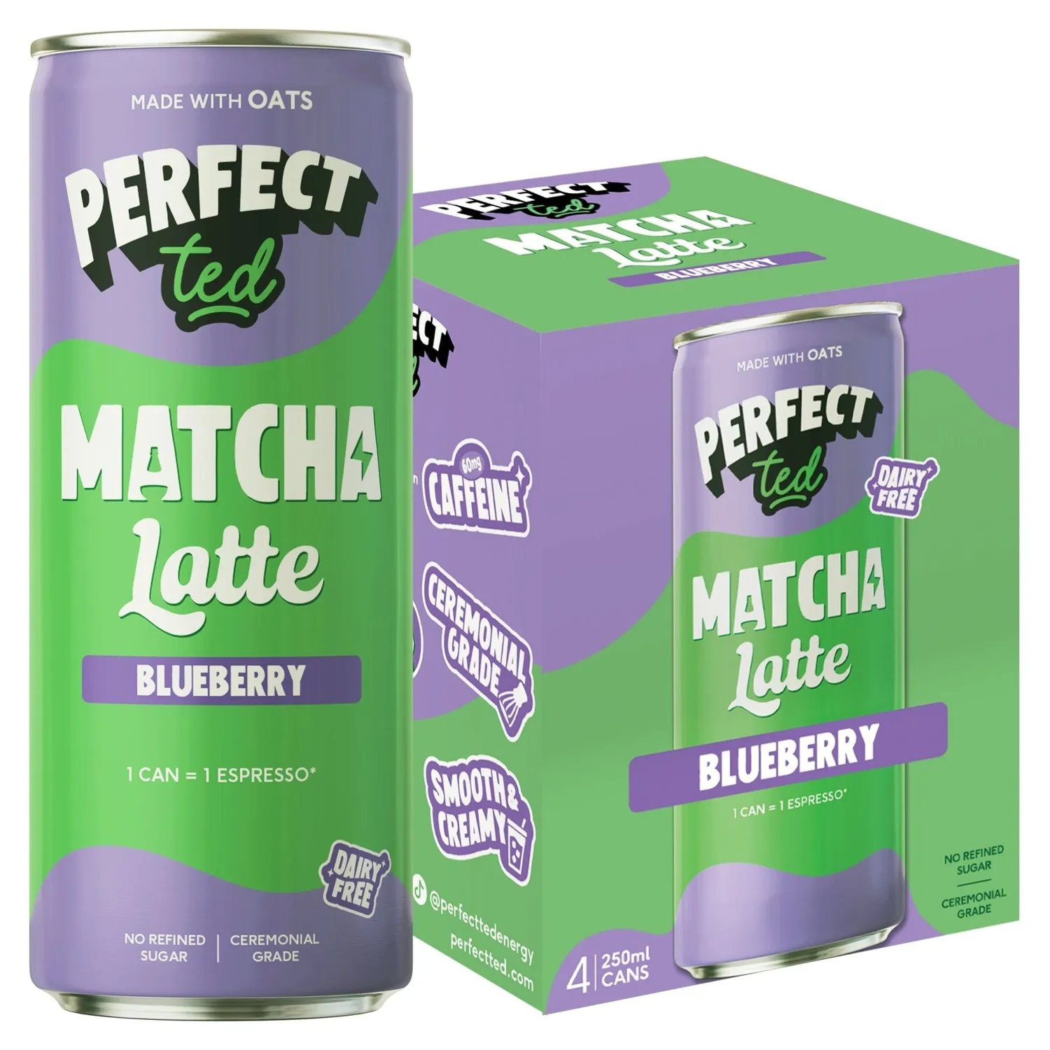 Perfect Ted blueberry oat matchalatte 12-pack havre