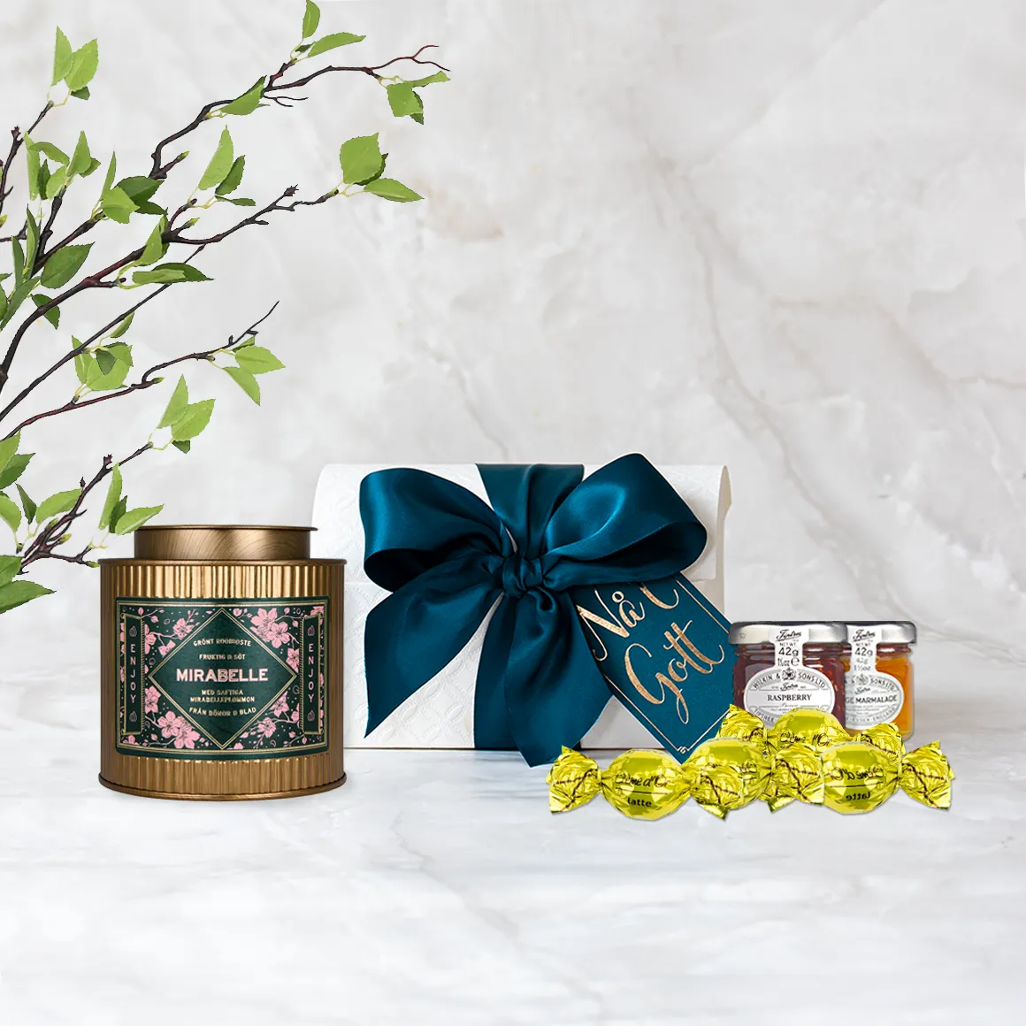 Bönor & Blad Tea Selection presentask te marmelad choklad