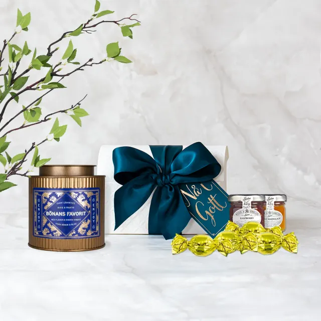 Bönor & Blad Tea Selection presentask te marmelad choklad