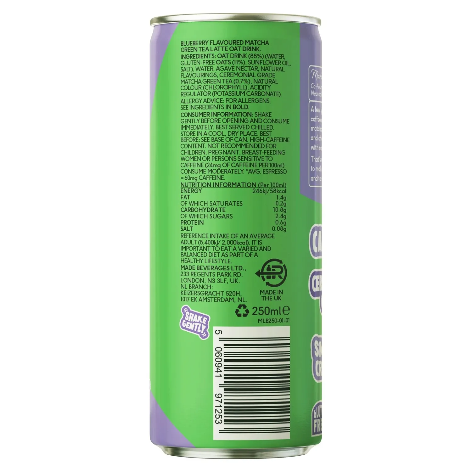 Perfect Ted blueberry oat matchalatte 12-pack havre